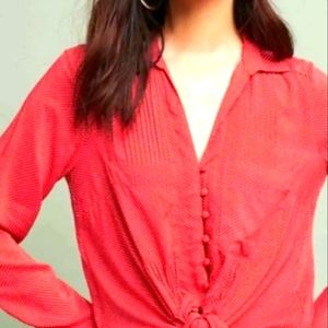 Maeve Red polka dot button down top